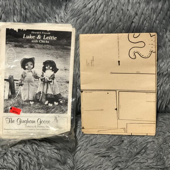 Vintage 1980 The Gingham Goose Heartfelt Friends Luke & Lettie Doll Pattern - Picture 5 of 6